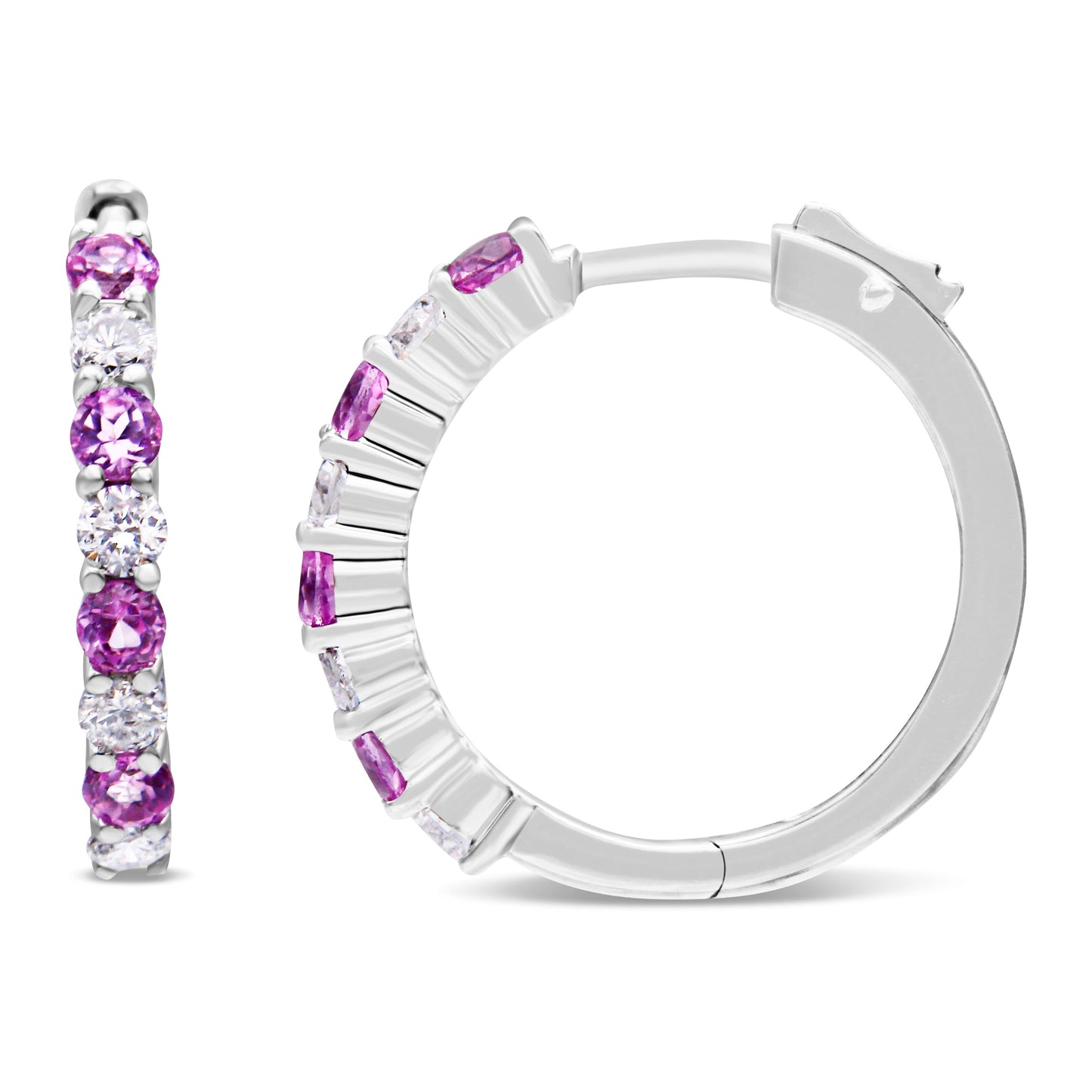 10K White Gold, Â½ Cttw Diamond, & Â½ Cttw Lab-Grown Blue Sapphire Leverback Hoop Earrings (H-I Color, I1-I2 Clarity)