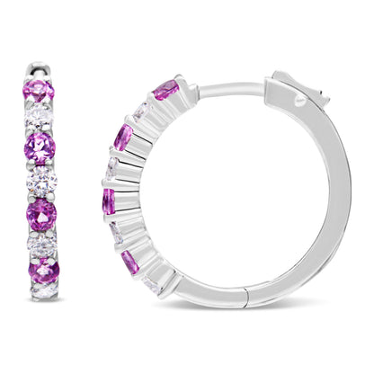 10K White Gold, Â½ Cttw Diamond, & Â½ Cttw Lab-Grown Blue Sapphire Leverback Hoop Earrings (H-I Color, I1-I2 Clarity)