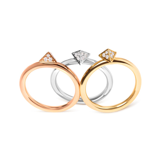 Ensemble de bagues empilables en or tricolore 14K, diamant pyramide 1/3 Cttw (couleur G-H, pureté SI1-SI2) - Taille 7