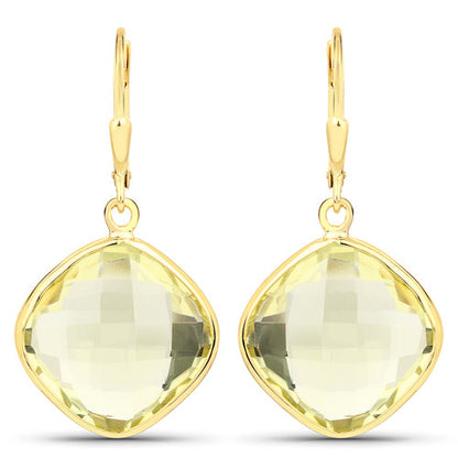 21.40 Carat Genuine Lemon Quartz .925 Sterling Silver Earrings