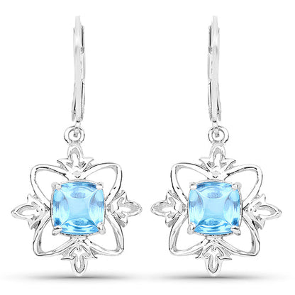 5.30 Carat Genuine Swiss Blue Topaz .925 Sterling Silver Earrings