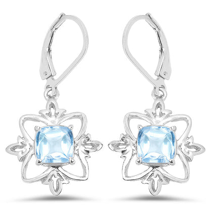 5.30 Carat Genuine Swiss Blue Topaz .925 Sterling Silver Earrings
