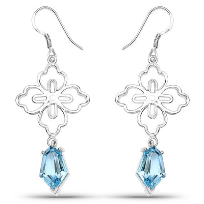 12.14 Carat Genuine Swiss Blue Topaz .925 Sterling Silver Earrings