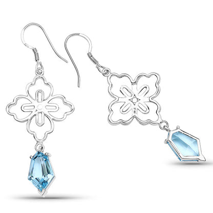 12.14 Carat Genuine Swiss Blue Topaz .925 Sterling Silver Earrings
