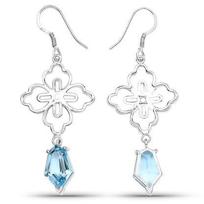 12.14 Carat Genuine Swiss Blue Topaz .925 Sterling Silver Earrings