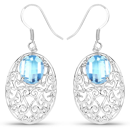 10.72 Carat Genuine Blue Topaz .925 Sterling Silver Earrings