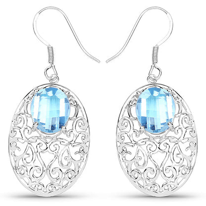 10.72 Carat Genuine Blue Topaz .925 Sterling Silver Earrings
