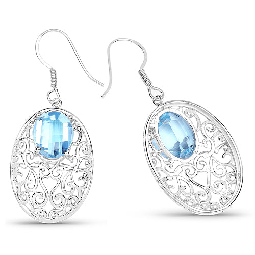10.72 Carat Genuine Blue Topaz .925 Sterling Silver Earrings