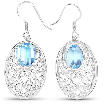10.72 Carat Genuine Blue Topaz .925 Sterling Silver Earrings