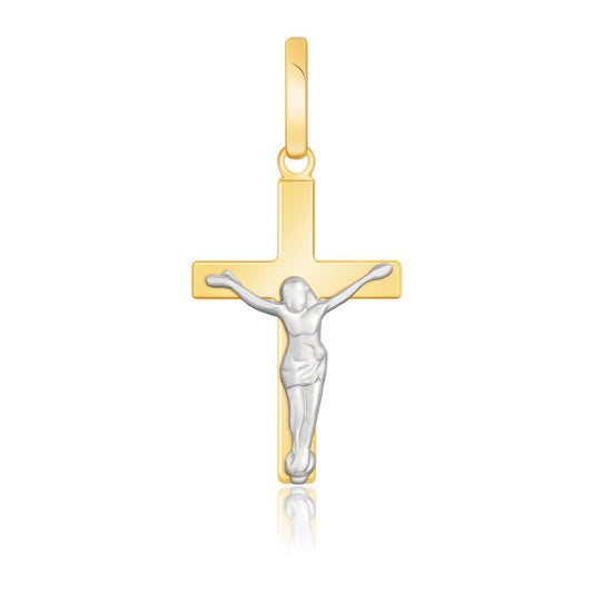 Pendentif motif crucifix en or bicolore 14K