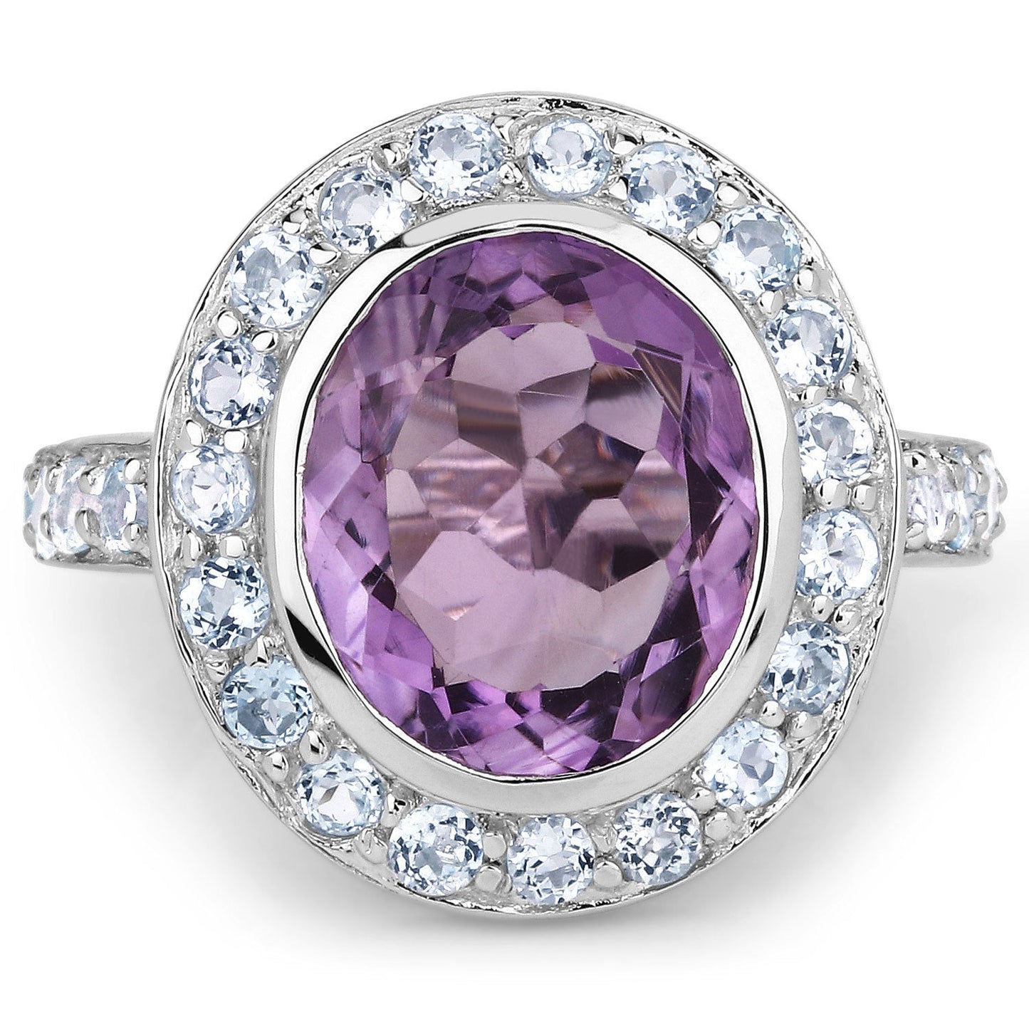 4.77 Carat Genuine Amethyst and Blue Topaz .925 Sterling Silver Ring