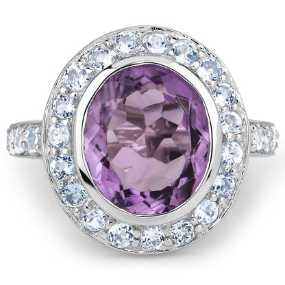 4.77 Carat Genuine Amethyst and Blue Topaz .925 Sterling Silver Ring