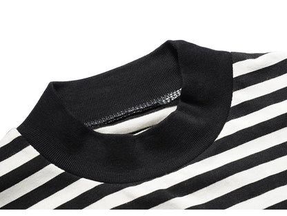 Oversized Striped T-Shirt with Ribbed Collar