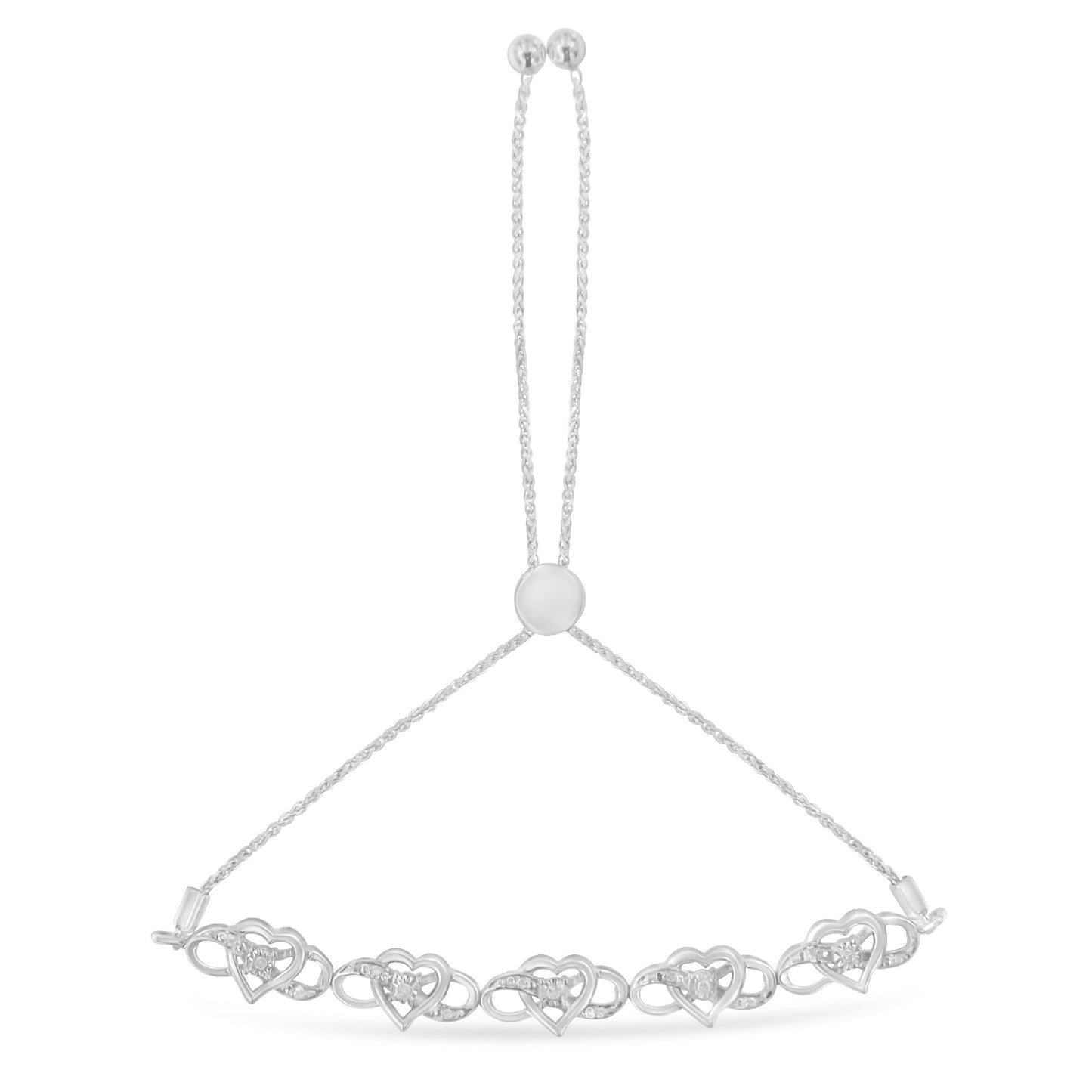 .925 Sterling Silver Miracle Set Diamond Accented Infinity Hearts 6â€-9â€ Adjustable Bolo Bracelet (H-I Color, I2-I3 Clarity)
