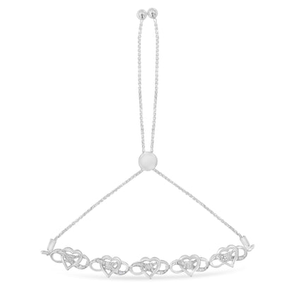 .925 Sterling Silver Miracle Set Diamond Accented Infinity Hearts 6â€-9â€ Adjustable Bolo Bracelet (H-I Color, I2-I3 Clarity)