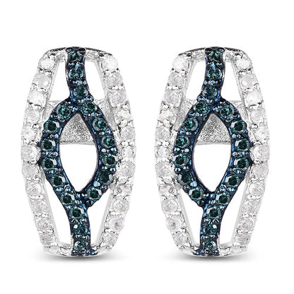 0.42 Carat Genuine Blue Diamond & White Diamond .925 Sterling Silver Earrings