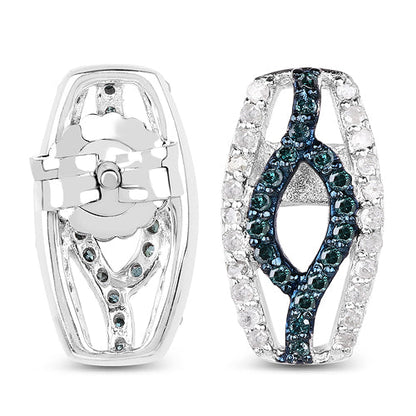 0.42 Carat Genuine Blue Diamond & White Diamond .925 Sterling Silver Earrings