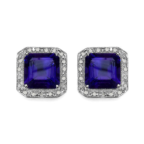 9.40 Carat Genuine Amethyst and White Diamond .925 Sterling Silver Earrings
