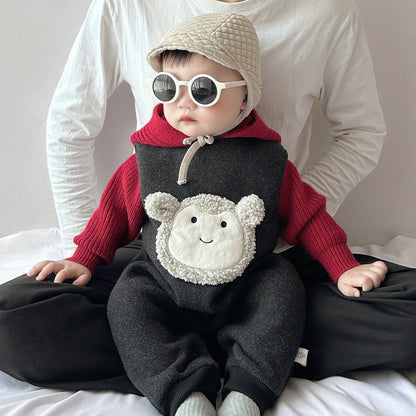 AutumnWinter Fleece-Lined Hooded Jumpsuit With Shoulder Straps