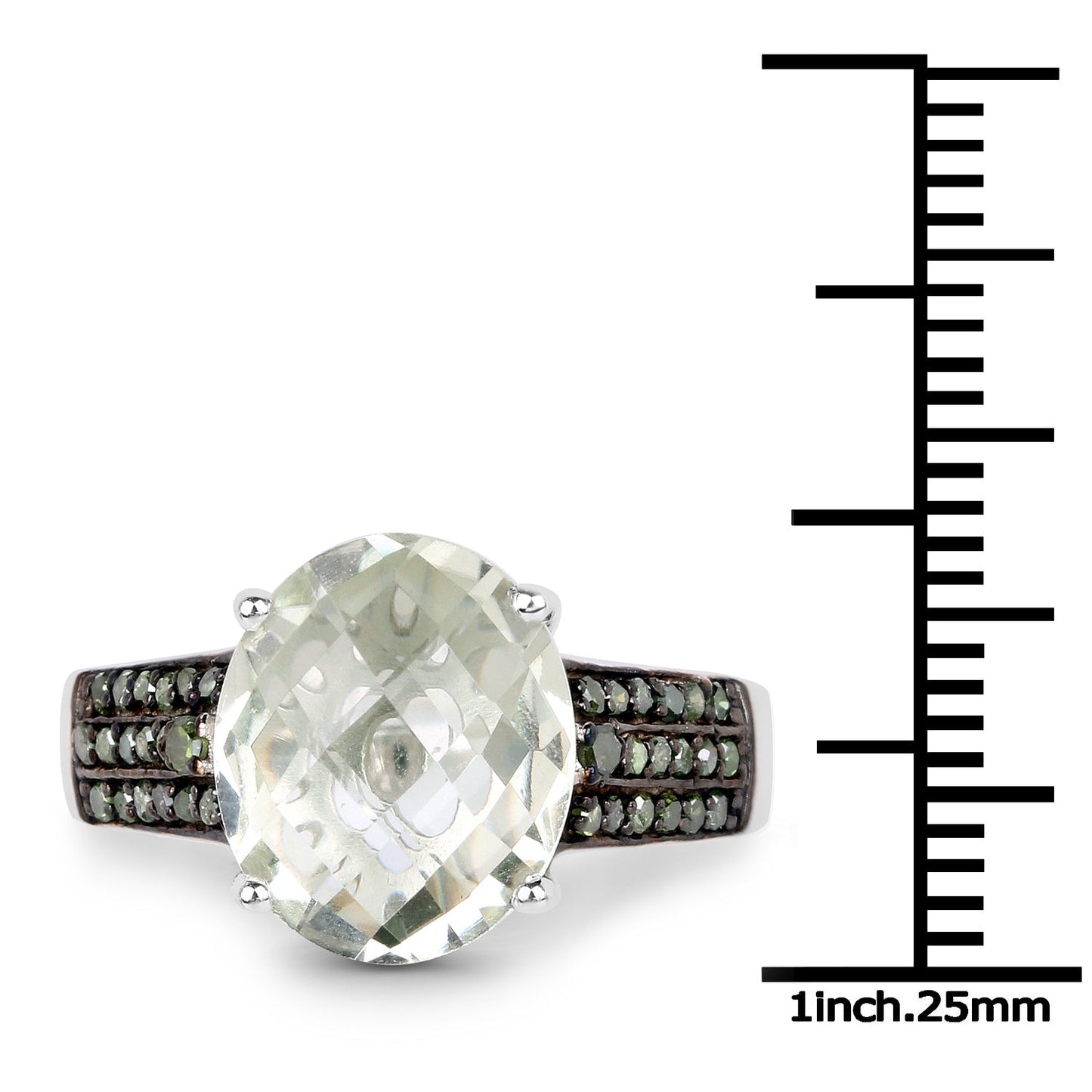 4.41 Carat Genuine Green Amethyst and Green Diamond .925 Sterling Silver Ring