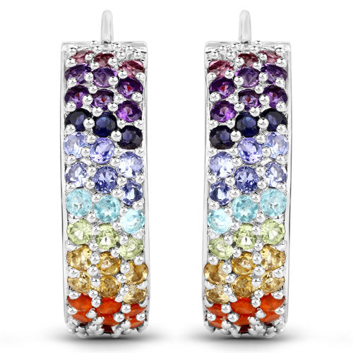 8.79 Carat Genuine Multi Stones .925 Sterling Silver Earrings