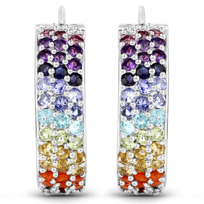 8.79 Carat Genuine Multi Stones .925 Sterling Silver Earrings