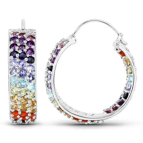 8.79 Carat Genuine Multi Stones .925 Sterling Silver Earrings