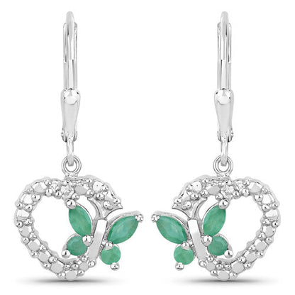 0.44 Carat Genuine Emerald and Created White Sapphire .925 Sterling Silver Earrings