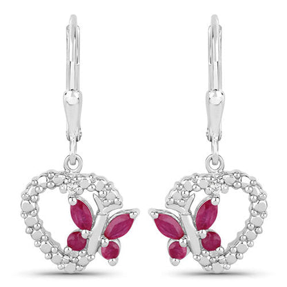 0.59 Carat Genuine Ruby and Created White Sapphire .925 Sterling Silver Earrings