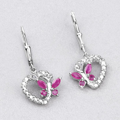 0.59 Carat Genuine Ruby and Created White Sapphire .925 Sterling Silver Earrings