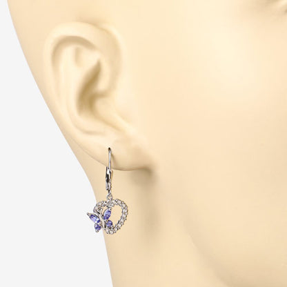 0.50 Carat Genuine Tanzanite and Created White Sapphire .925 Sterling Silver Earrings