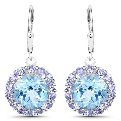 9.96 Carat Genuine Blue Topaz and Tanzanite .925 Sterling Silver Earrings