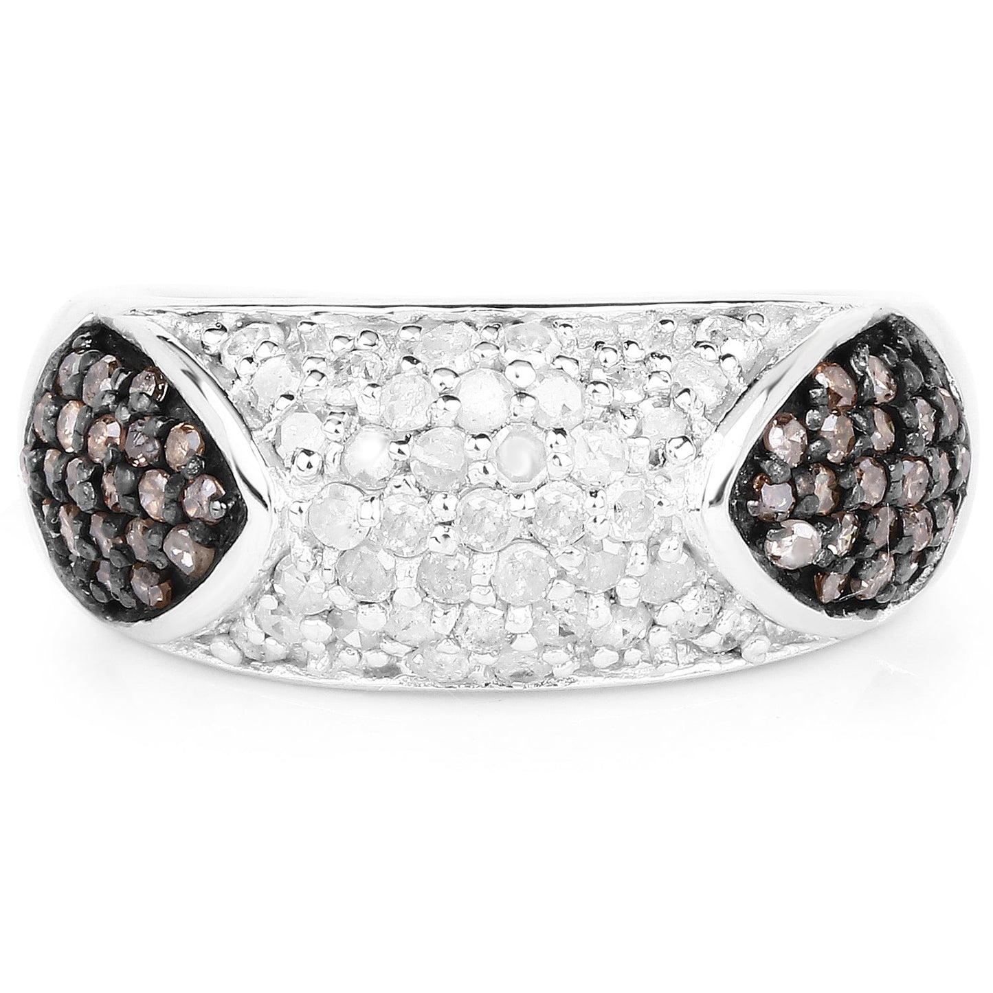 0.94 Carat Genuine Champagne Diamond and White Diamond .925 Sterling Silver Ring