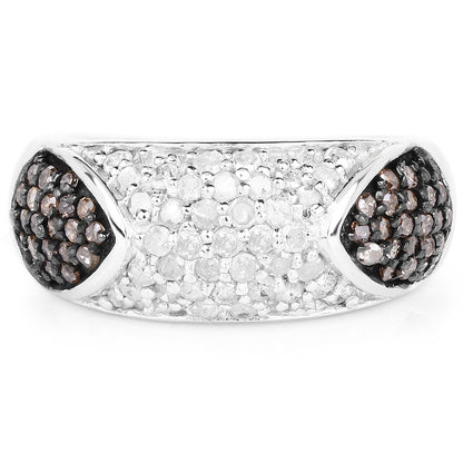 0.94 Carat Genuine Champagne Diamond and White Diamond .925 Sterling Silver Ring