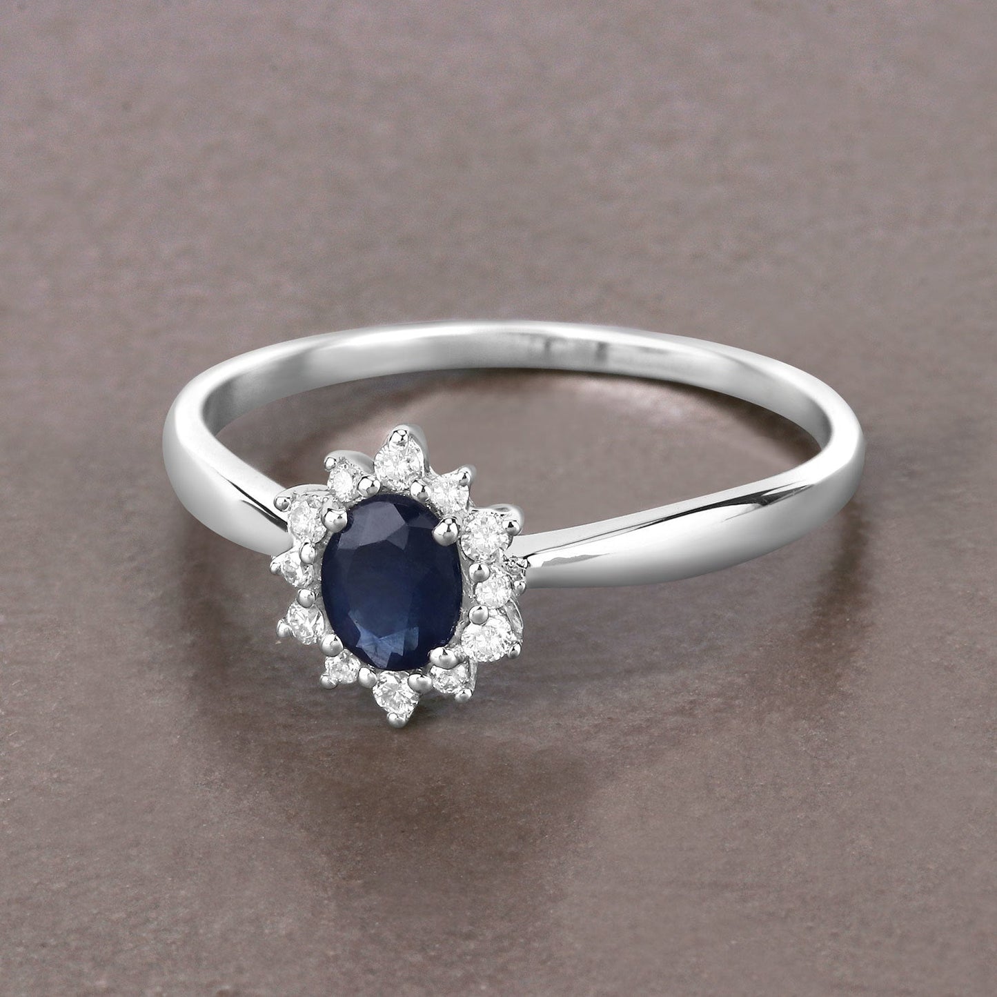 0.44 Carat Genuine Blue Sapphire and White Diamond 14K White Gold Ring