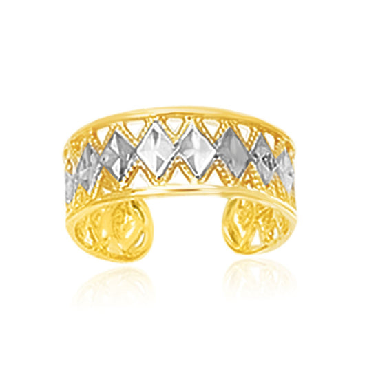 Bague d'orteil ouverte en or deux tons 14 carats avec motifs ajourés et diamants
