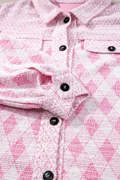 Geometric Print Textured Flap Pocket Shacket