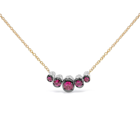 Collier ras-du-cou incurvé en or rose 18 carats avec diamants pavés 0,75 carats et rubis rouges gradués (couleur G-H, pureté SI1-SI2) - Réglable de 35,5 cm à 42 cm