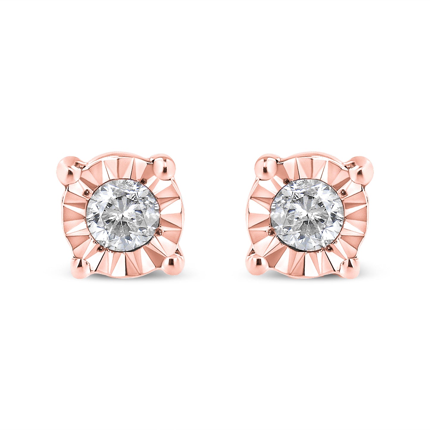 10K Yellow Gold Plated .925 Sterling Silver 1/10 Cttw Round Brilliant-Cut Diamond Miracle-Set Stud Earrings (J-K Color, I3 Clarity)