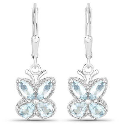 1.76 Carat Genuine Aquamarine .925 Sterling Silver Earrings