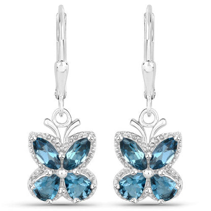 2.32 Carat Genuine London Blue Topaz .925 Sterling Silver Earrings
