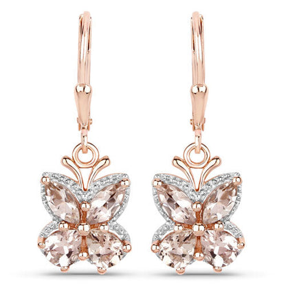 18K Rose Gold Plated 1.88 Carat Genuine Morganite .925 Sterling Silver Earrings