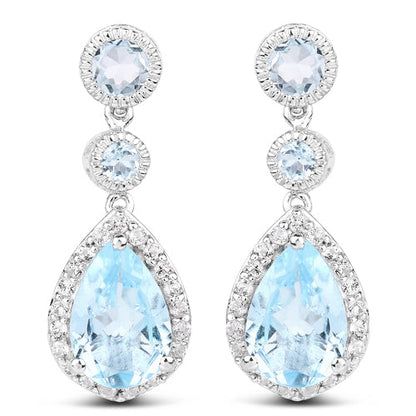 9.46 Carat Genuine Blue Topaz and White Topaz .925 Sterling Silver Earrings