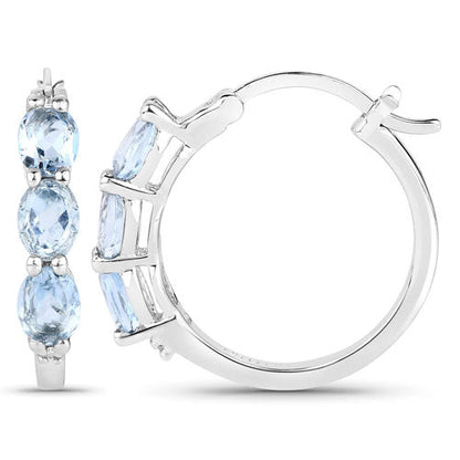 1.75 Carat Genuine Aquamarine and White Diamond .925 Sterling Silver Earrings