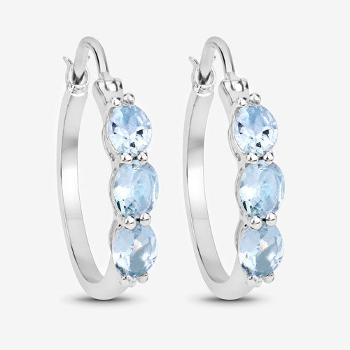 1.75 Carat Genuine Aquamarine and White Diamond .925 Sterling Silver Earrings