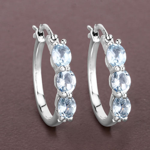 1.75 Carat Genuine Aquamarine and White Diamond .925 Sterling Silver Earrings
