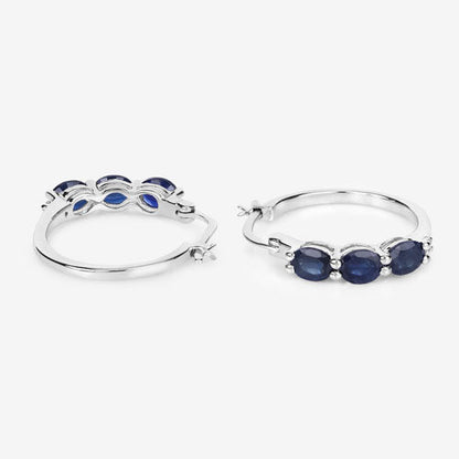 2.05 Carat Genuine Blue Sapphire and White Diamond .925 Sterling Silver Earrings