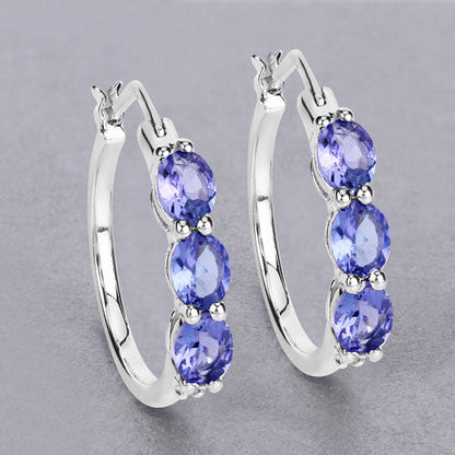 1.99 Carat Genuine Tanzanite and White Diamond .925 Sterling Silver Earrings