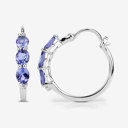 1.99 Carat Genuine Tanzanite and White Diamond .925 Sterling Silver Earrings