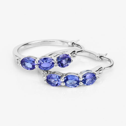 1.99 Carat Genuine Tanzanite and White Diamond .925 Sterling Silver Earrings